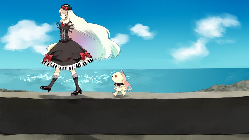 anime girl walking by the sea