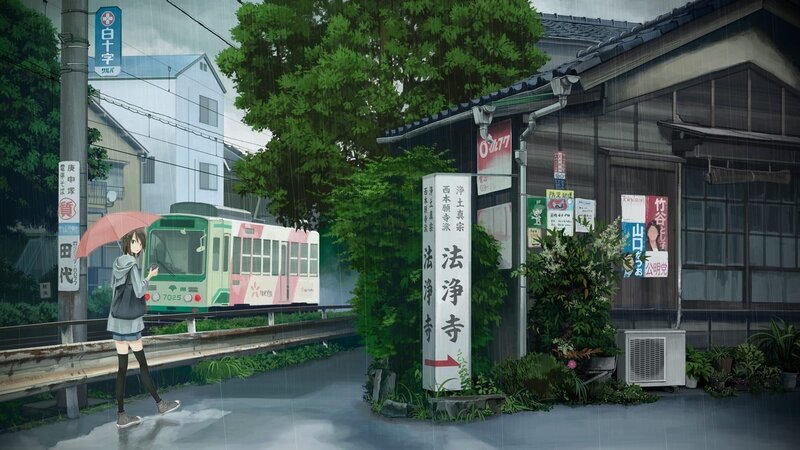 Anime girl walking in the rain