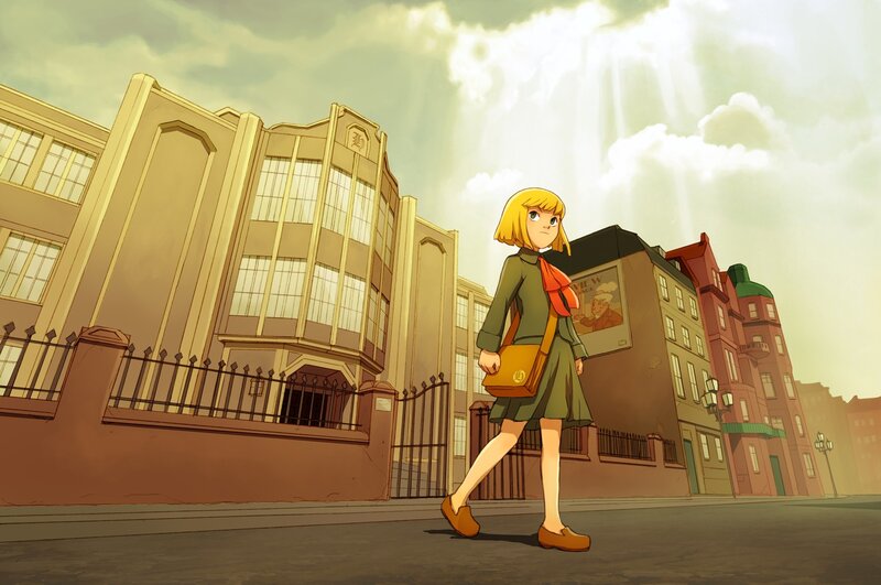 anime girl walking on street