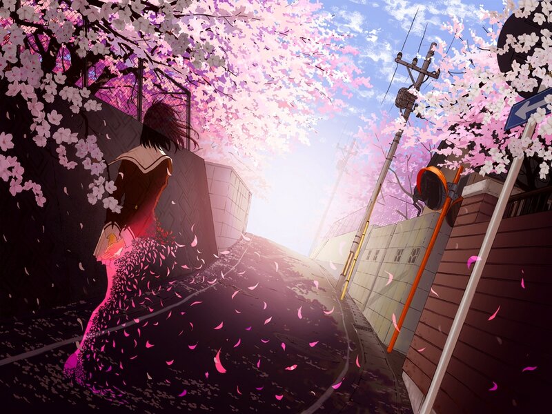 Anime Girl Walking — Pink, Serene