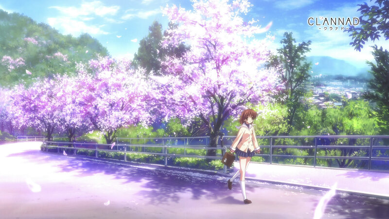 Anime girl walking under cherry blossoms