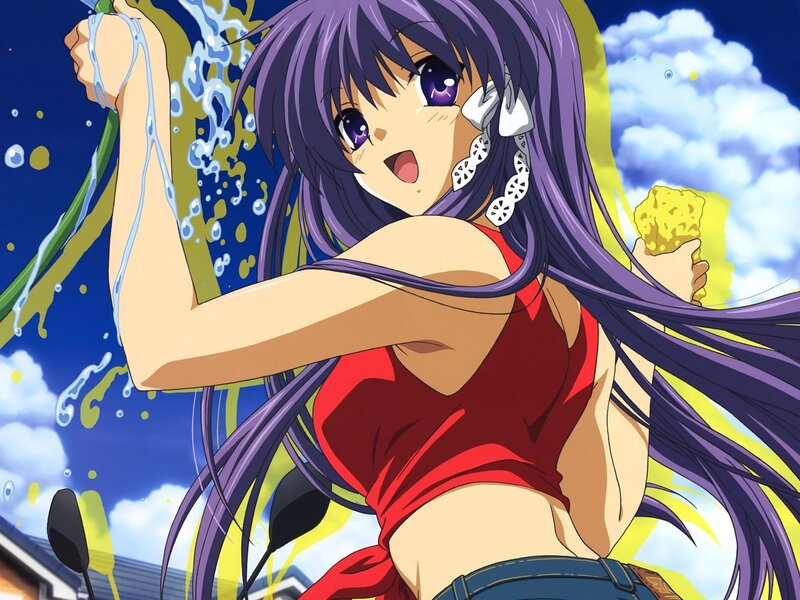 Anime Girl Washing Car — Purple