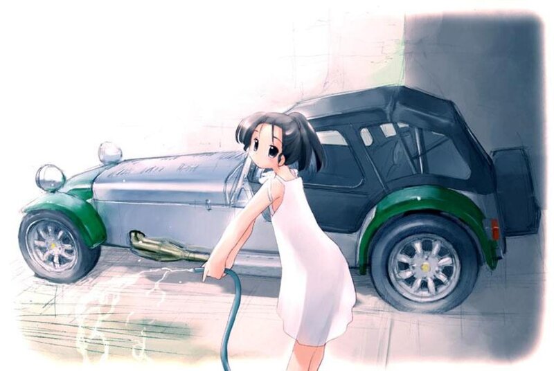 anime girl washing car