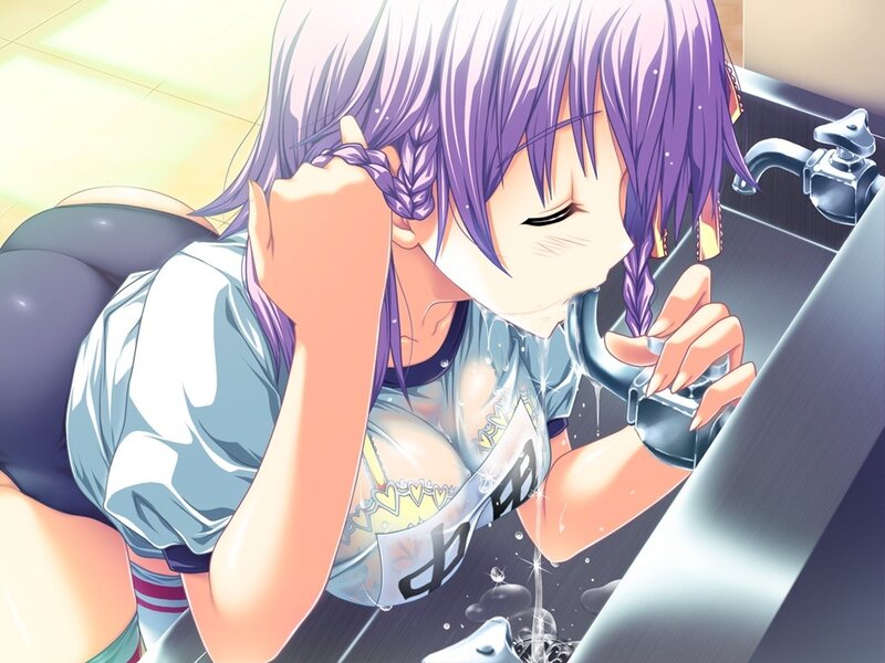 anime girl washing face