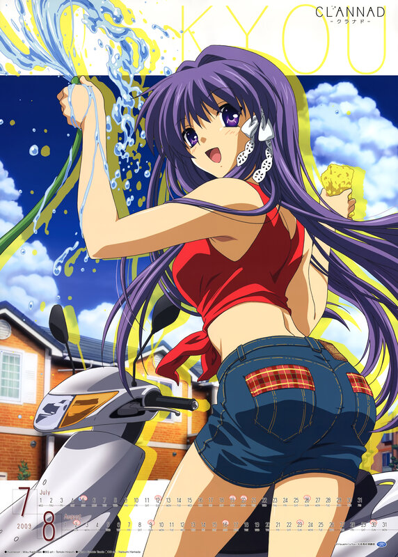 Anime girl washing scooter