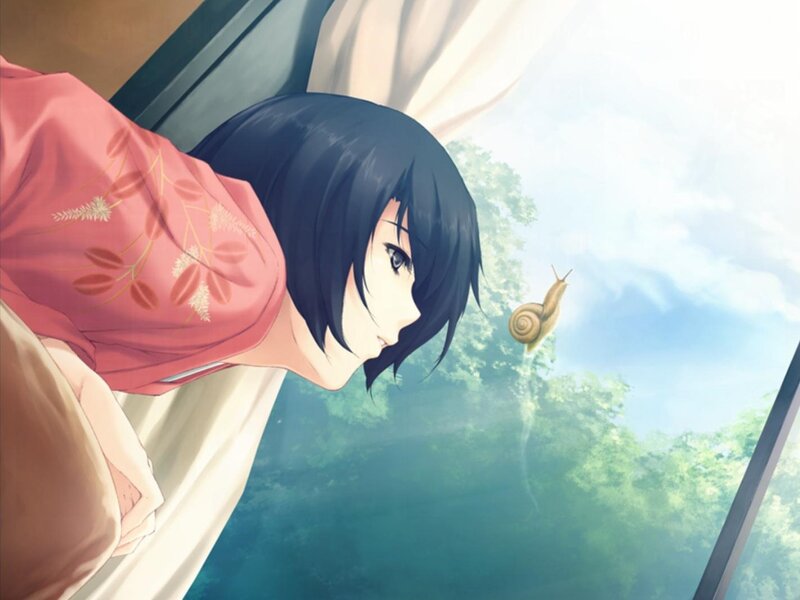 anime girl watching a snail