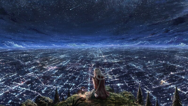 Anime girl watching city lights