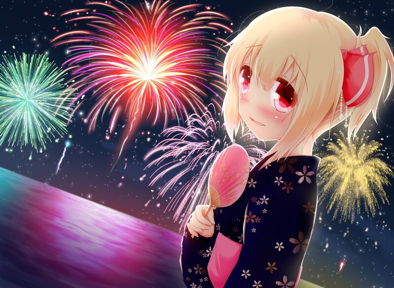 Anime girl watching fireworks