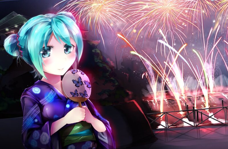 Anime girl watching fireworks