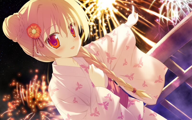 Anime girl watching fireworks