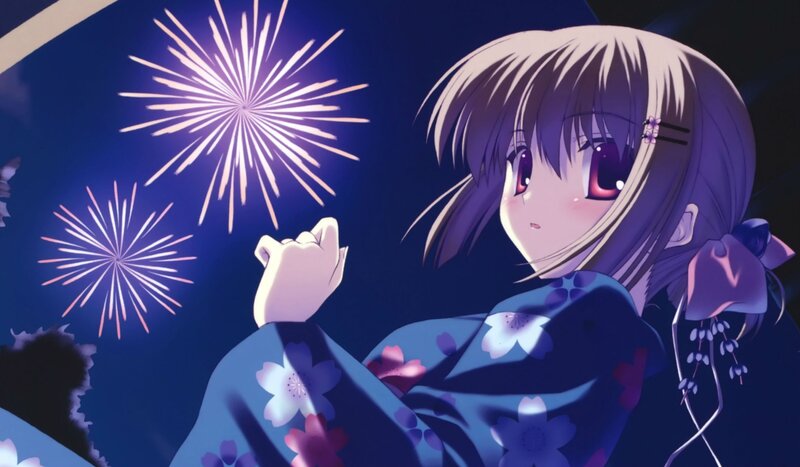 anime girl watching fireworks
