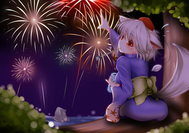 Anime girl watching fireworks