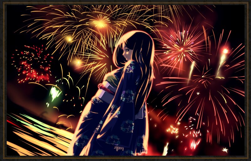 Anime girl watching fireworks