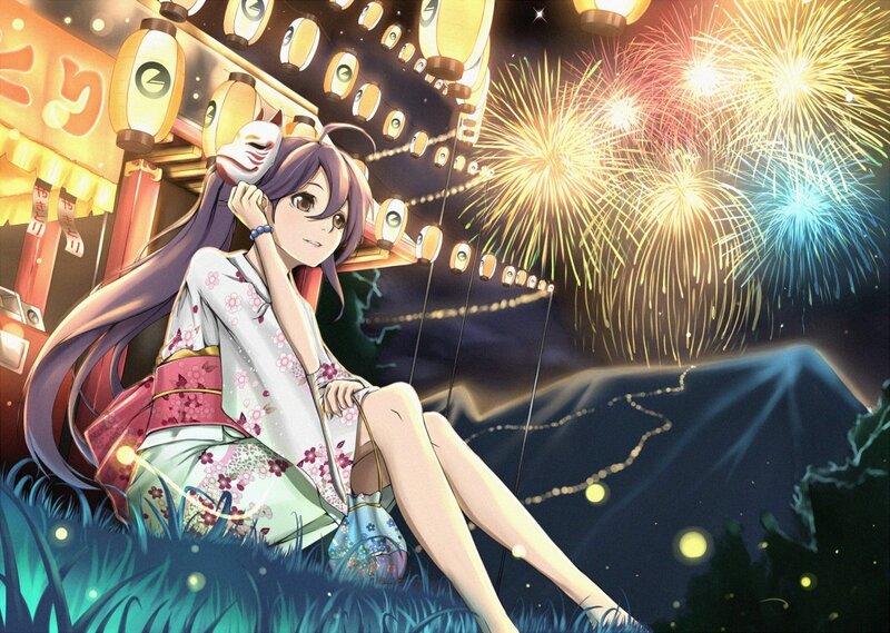 Anime girl watching fireworks