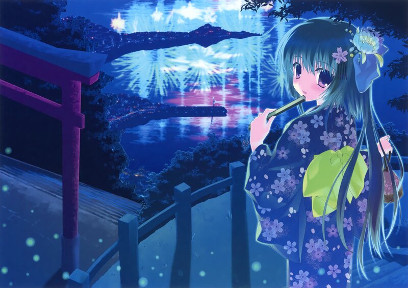 Anime girl watching fireworks