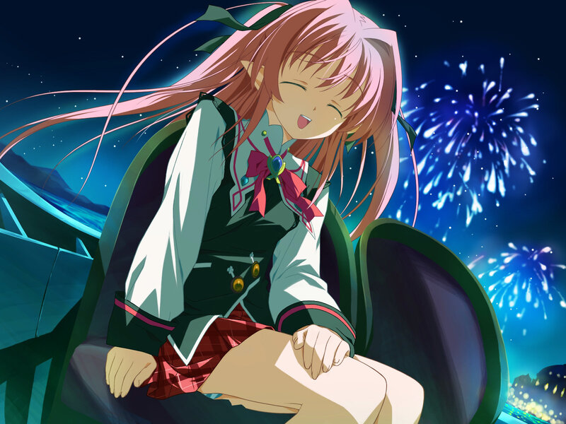 Anime girl watching fireworks