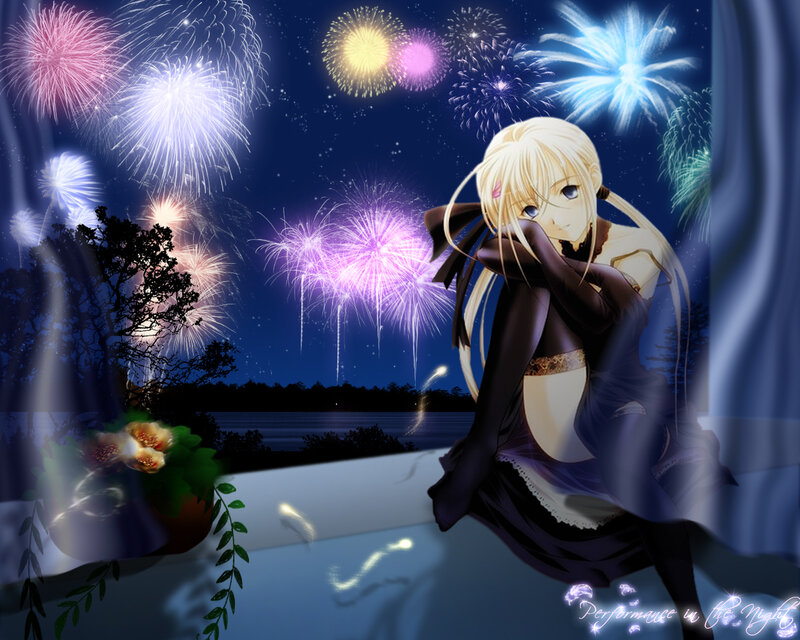 Anime girl watching fireworks