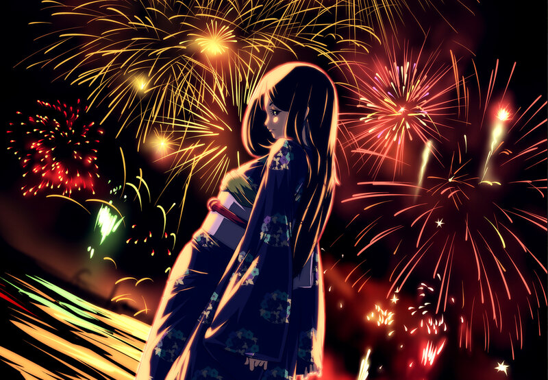 Anime girl watching fireworks