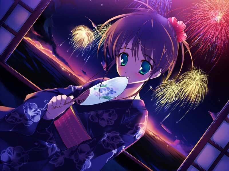 Anime girl watching fireworks