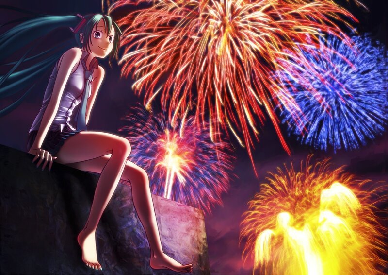 Anime girl watching fireworks