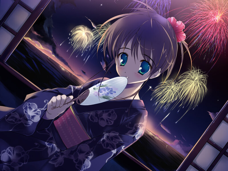 Anime girl watching fireworks