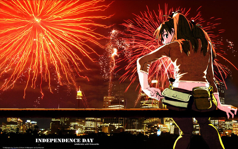 Anime girl watching fireworks