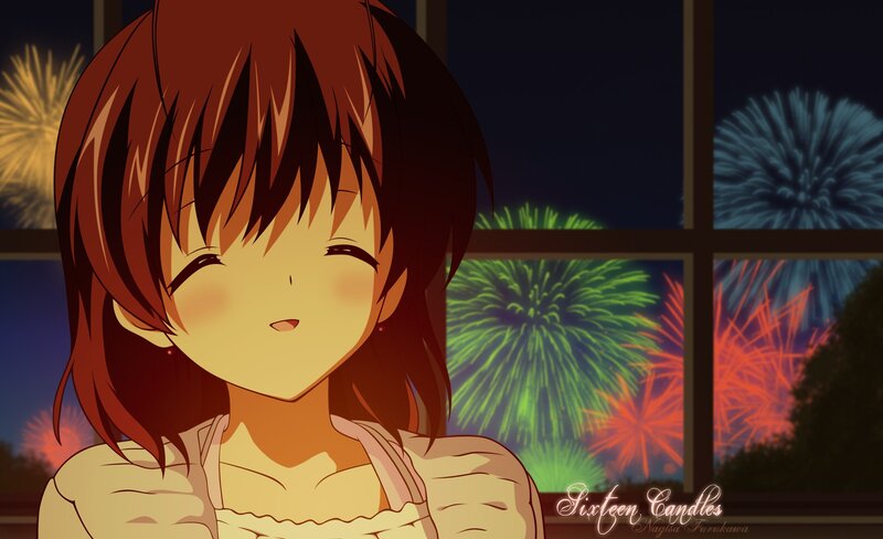 Anime Girl Watching Fireworks — Brown