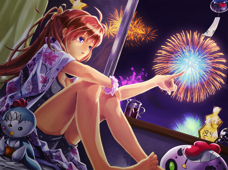 Anime Girl Watching Fireworks — Purple