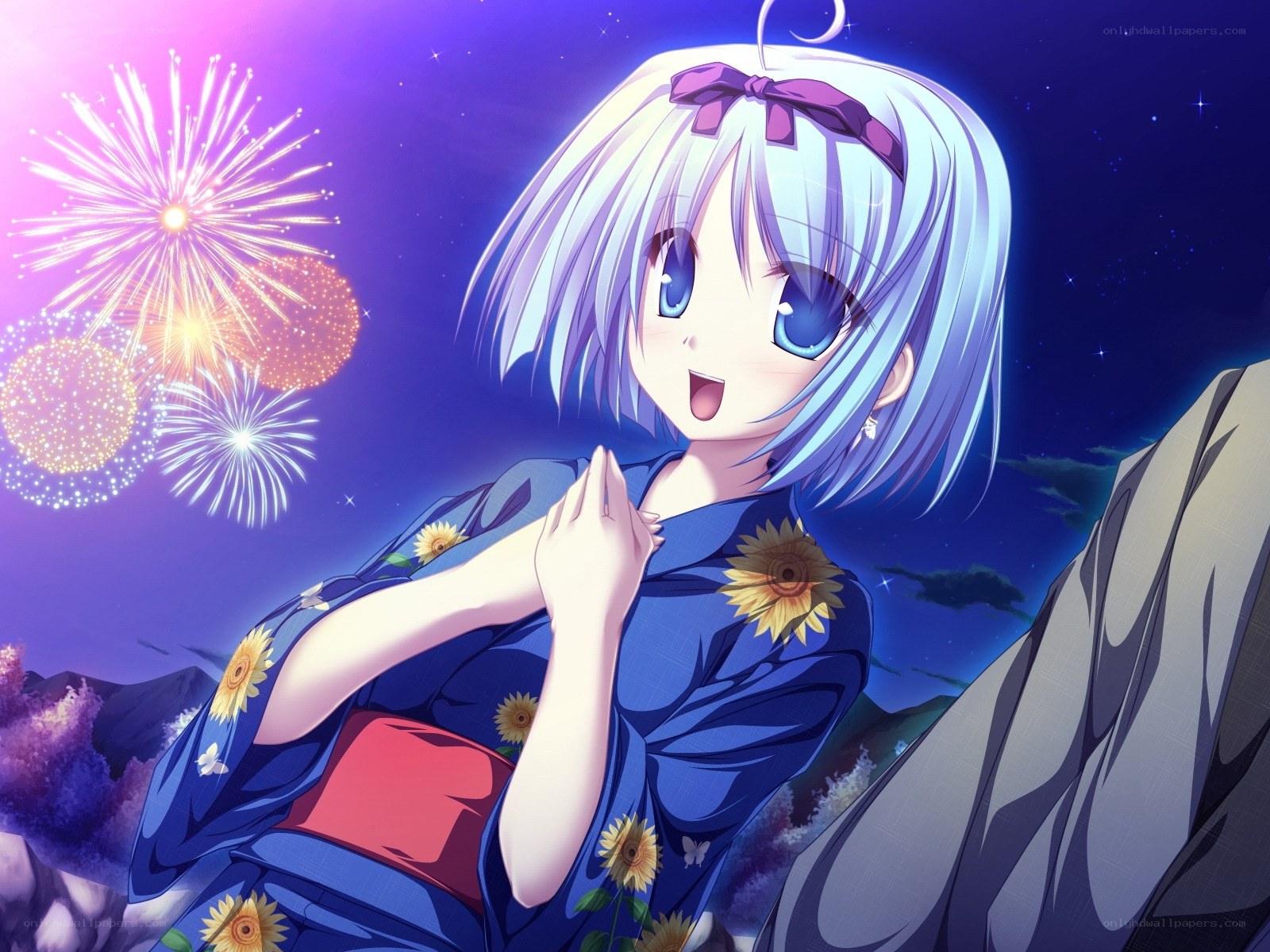 anime girl watching fireworks