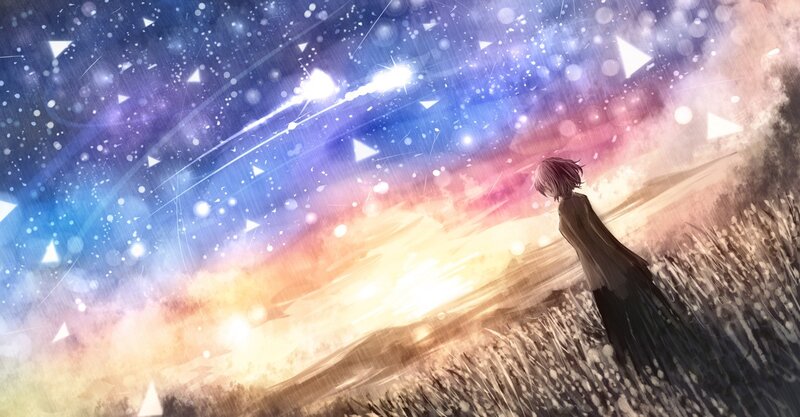 Anime girl watching meteor shower