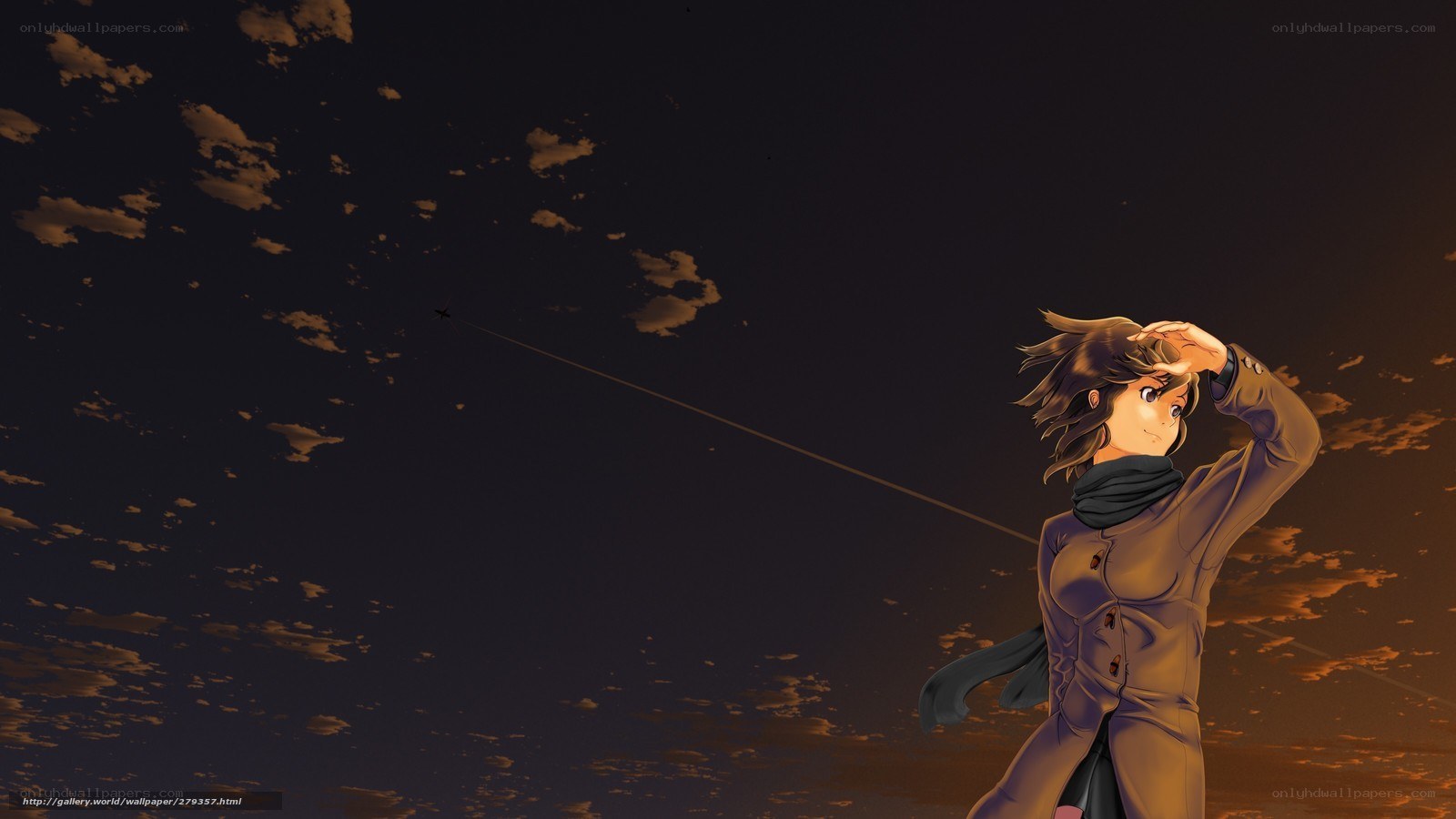 anime girl watching plane