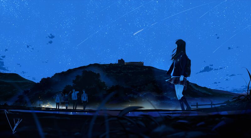Anime Girl Watching Stars — Blue