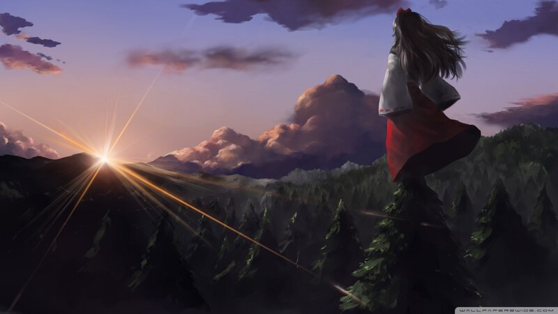 Anime girl watching sunrise