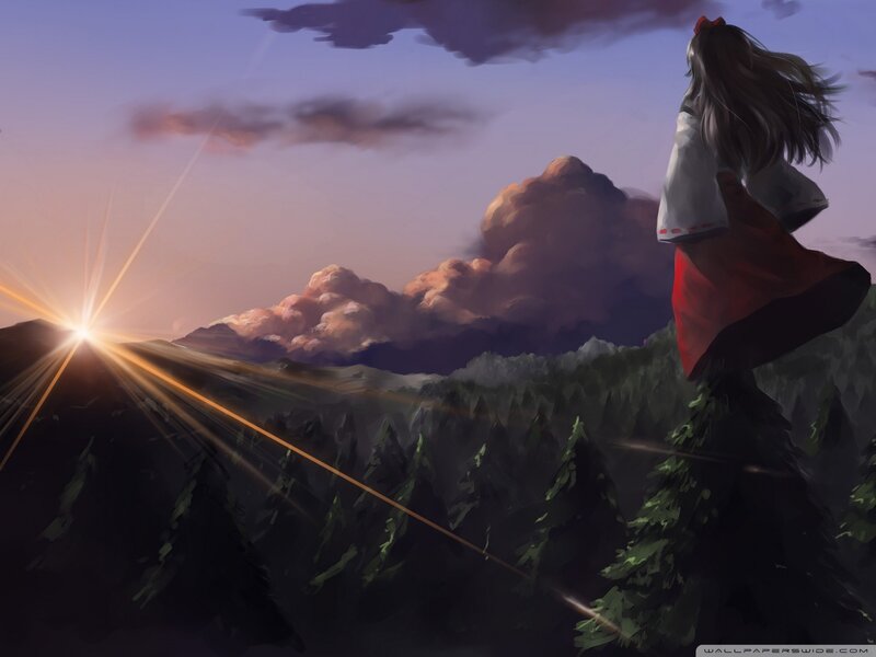 Anime girl watching sunrise