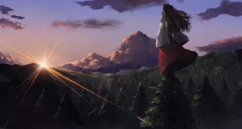 Anime girl watching sunrise