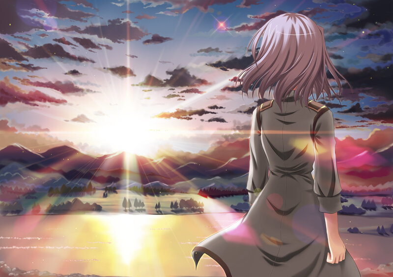 Anime Girl Watching Sunset — Purple, Serene