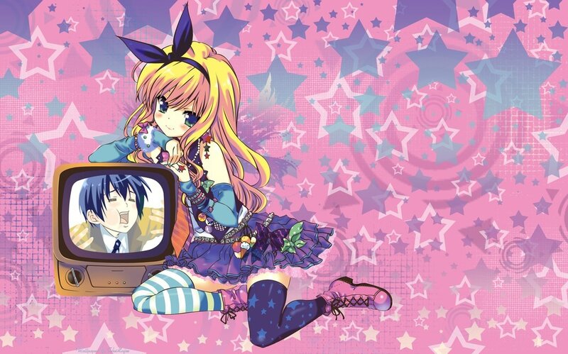 Anime Girl Watching TV — Pink