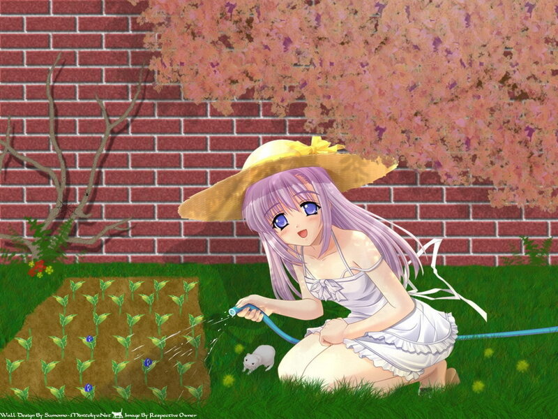 Anime girl watering plants