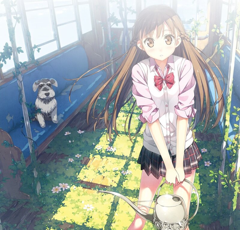 Anime girl watering plants