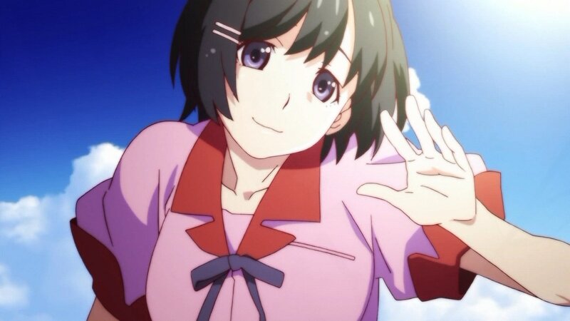 anime girl waving at camera