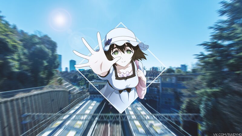 Anime Girl Waving — Blue, Bright, Energetic