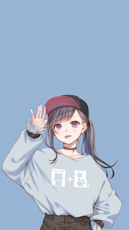 Anime Girl Waving — Blue, Calm
