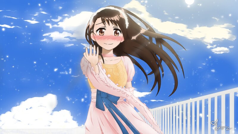 Anime Girl Waving — Blue, Cheerful