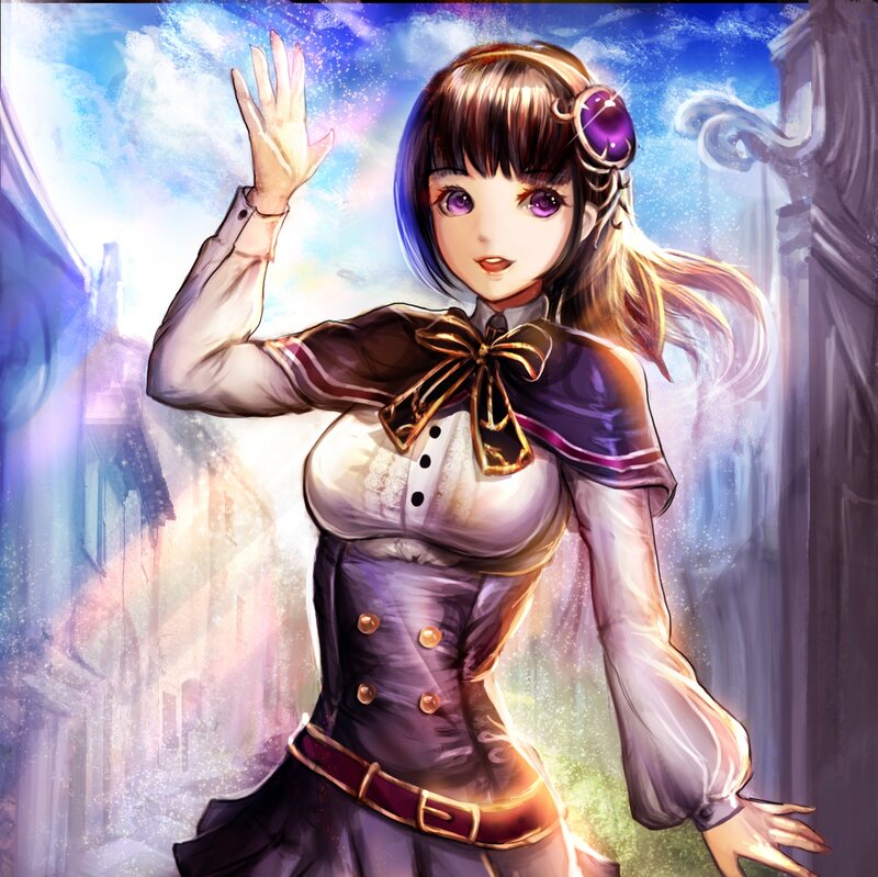 Anime Girl Waving — Blue, Dreamy