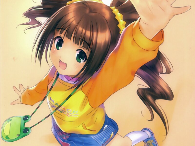 anime girl waving happily