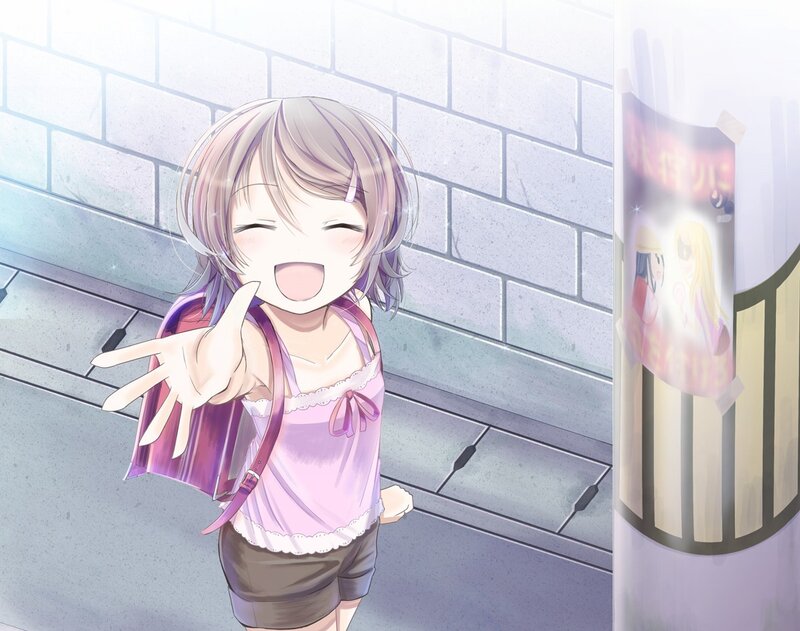 Anime Girl Waving — Purple, Cheerful, Afternoon