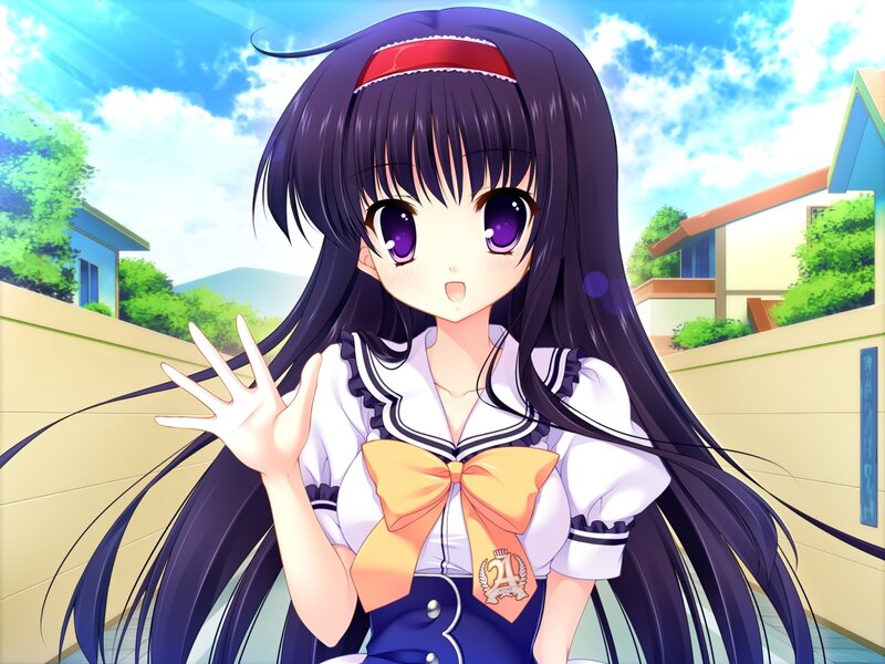Anime Girl Waving — Purple