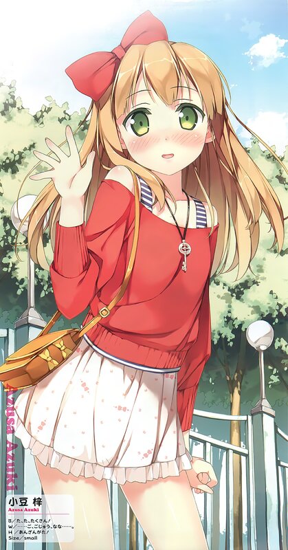 Anime Girl Waving — Red, Cheerful