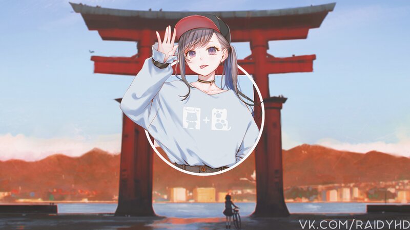 Anime Girl Waving — Red, Serene