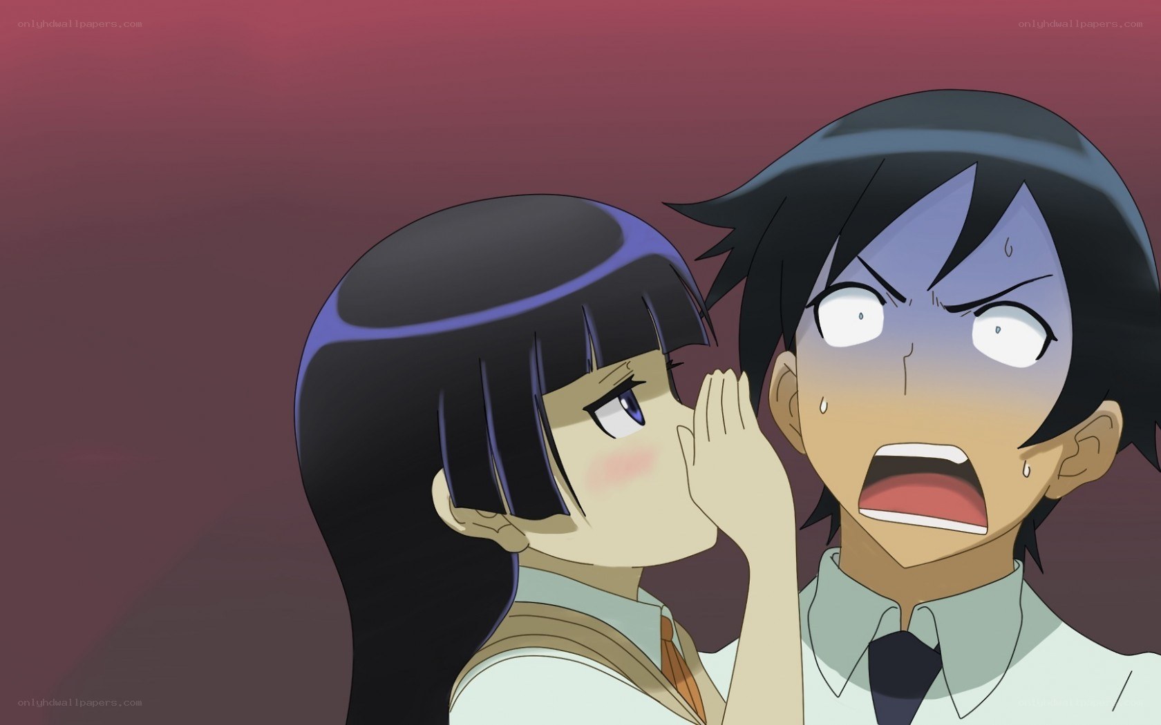anime girl whispering to boy